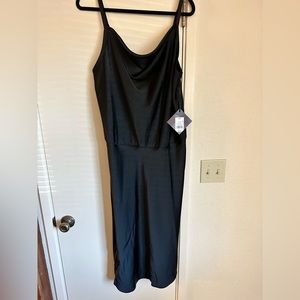 XXL Black MIDI Satin Cowl Neck Dress